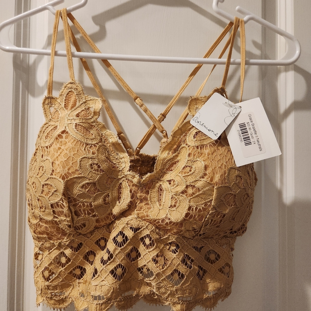 NWT Women's Anemone Grace gold lace padded Bralette. Size 2X.